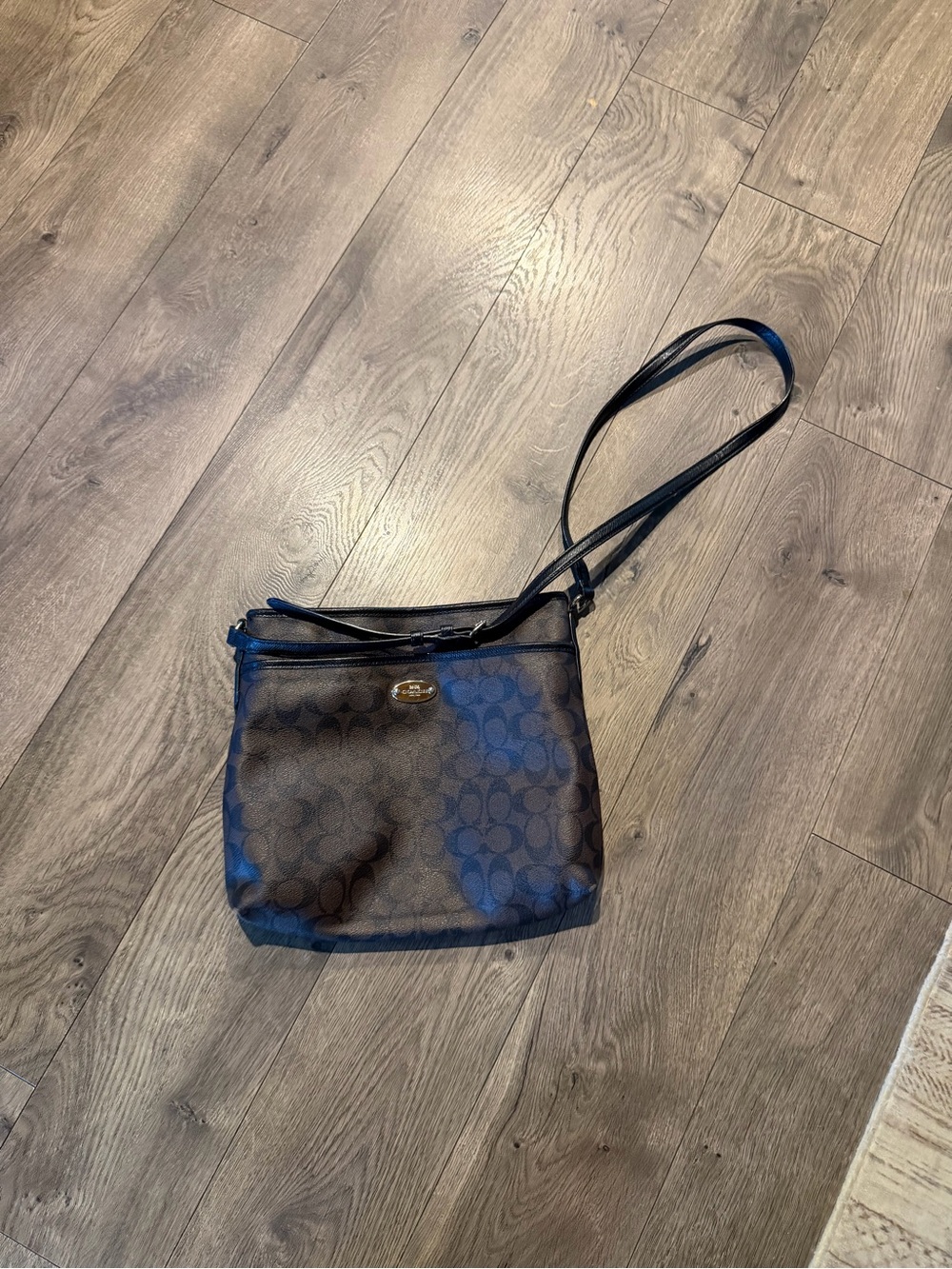 Coach Black Signature Crossbody with Leather Trim